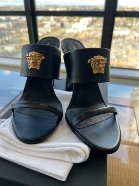 Versace Black Leather Medusa Heels Brand New (with box and dustbag)